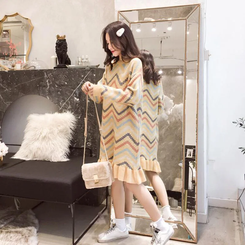 Женское трикотажное платье-свитер EORUTCIZ плотное базовое облегающее