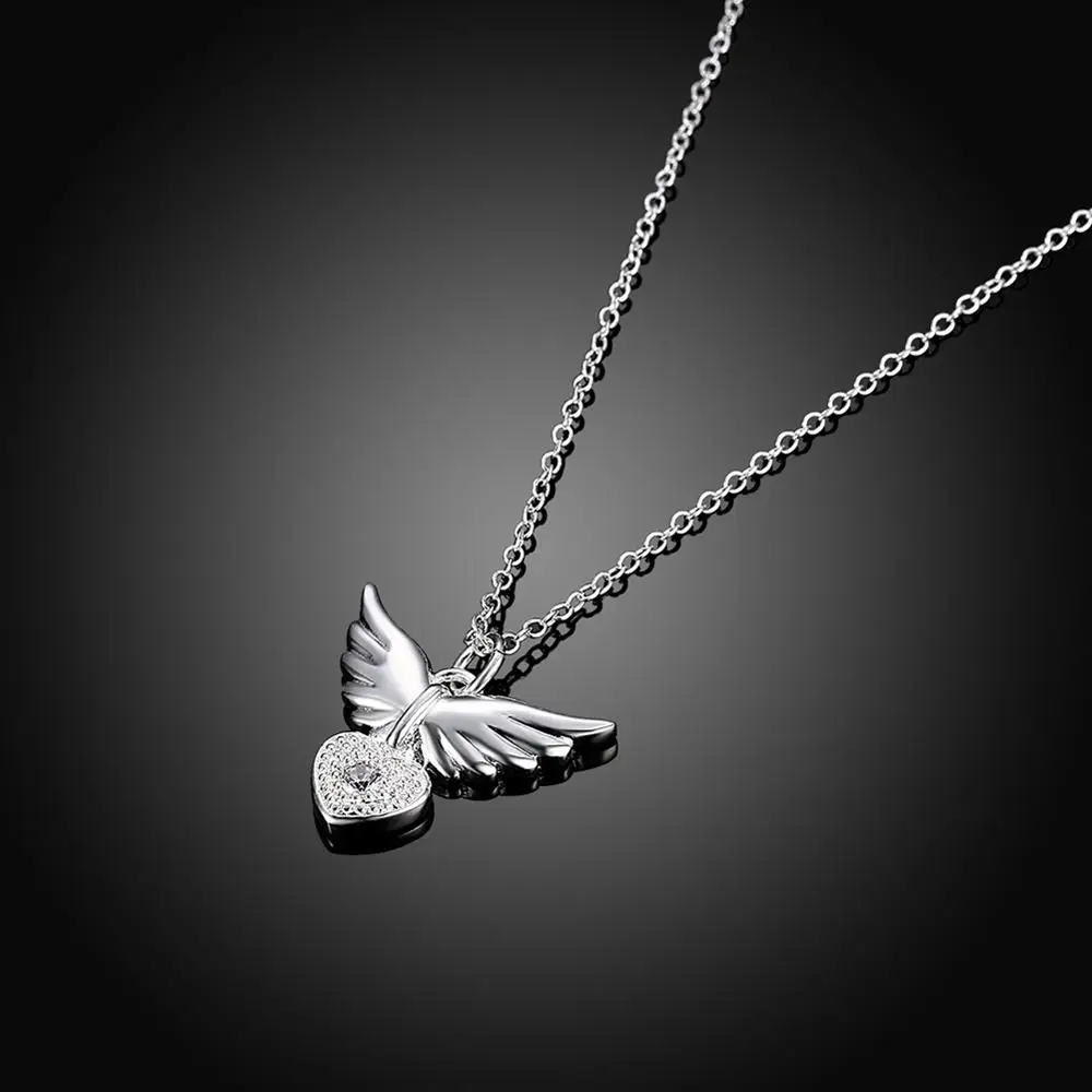 

INALIS Angel Wings Heart Pendant Necklace For Women Clear Cubic Zirconia Romantic Necklaces Girl Anniversary Fashion Jewelry
