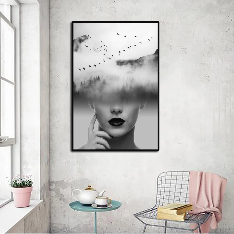 Самодельный современный декоративный плакат с принтом красивой девушки силуэт