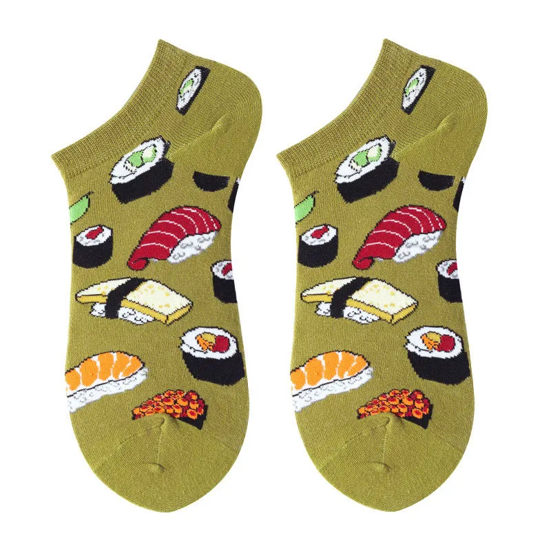 5Pairs Animal Fruit Funny Cotton Happy Invisible Summer Boat No Show Socks Women Men Short low Cute Sock Slippers Silicone Socks images - 6