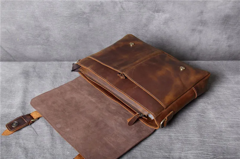 Retro simple men's genuine leather Business briefcase first layer leather laptop bag men's daily brown shoulder messenger bag