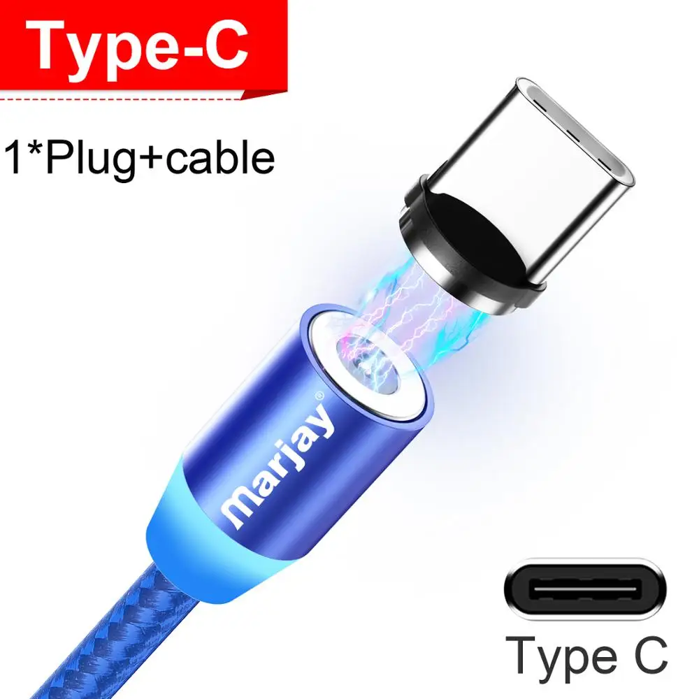 Blue Type C Cable Marjay Магнитный кабель Micro usb type C кабель для iPhone samsung Android Быстрая зарядка магнит зарядное устройство мобильный телефон USB провод шнур - Цвет: Blue Type C Cable