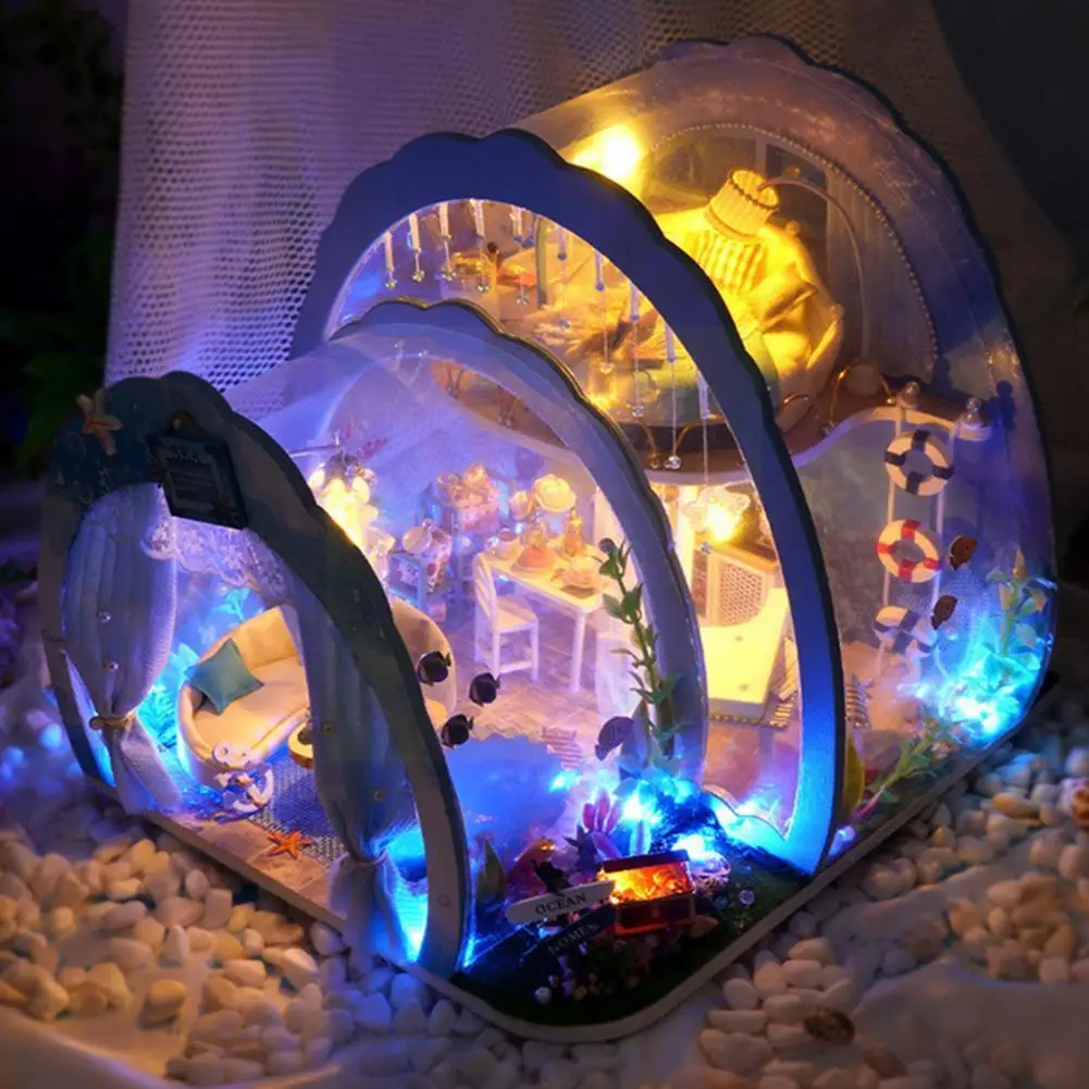 

Diy Children's Tent Deep Sea Blue Hand-assembled To House With House Make Mini Model Furniture House Portable H8s4
