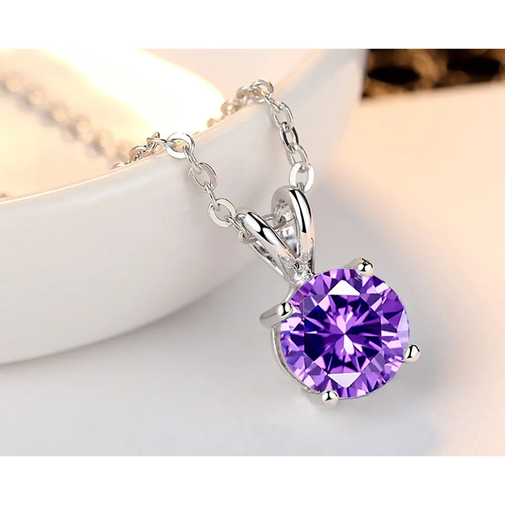 

Ladies Romantic Dating Necklace Four Prongs Set Round Zircon Collar Chain Jewelry Hearts And Arrows Pendant