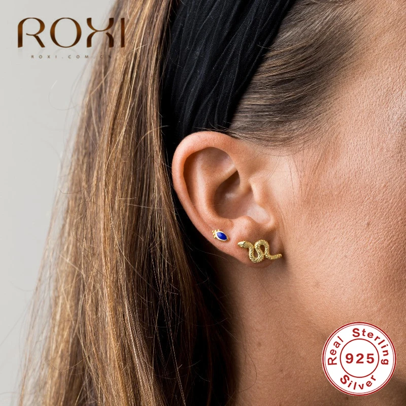 Женские серьги-гвоздики в виде змеи из серебра 100% пробы | Украшения и аксессуары