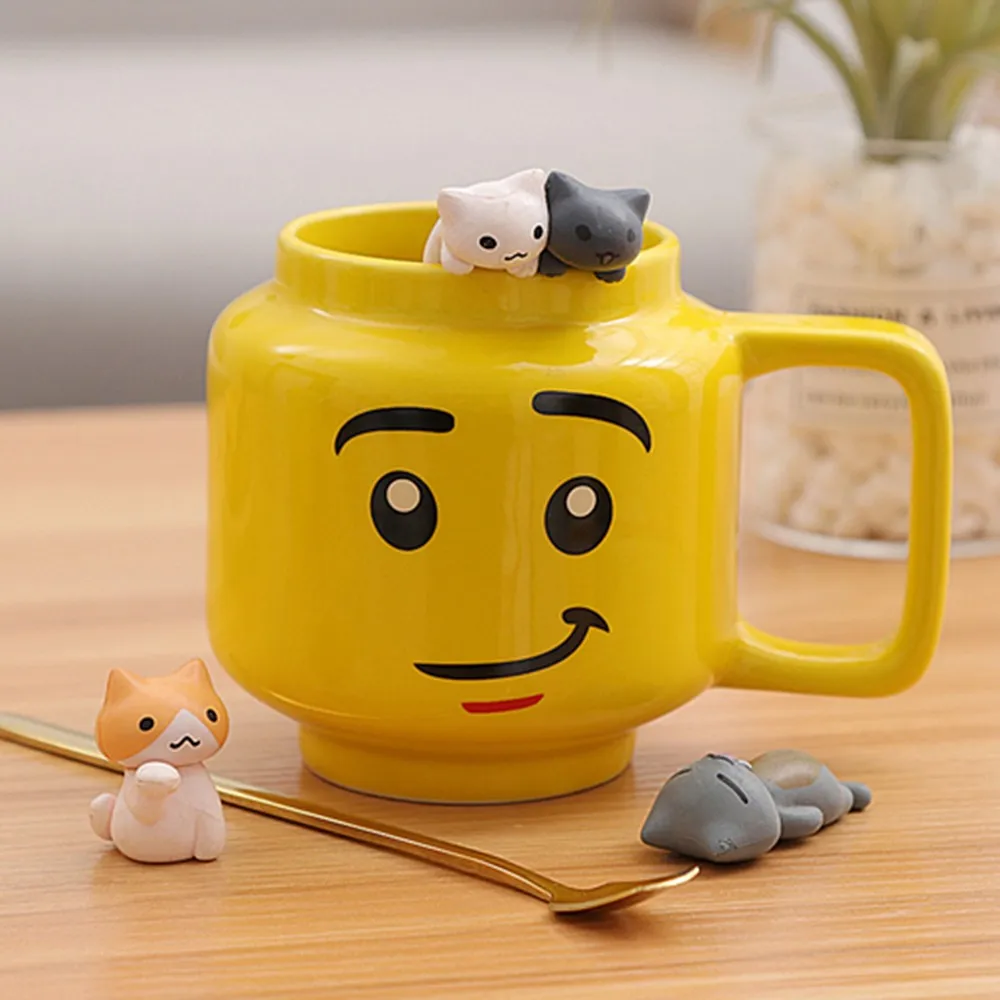 

250ml Yellow Smiley Ceramic Mug Smile Expression Cartoon Coffee Milk Tea Cup Cute Water Cup Christmas Children Gift Cup