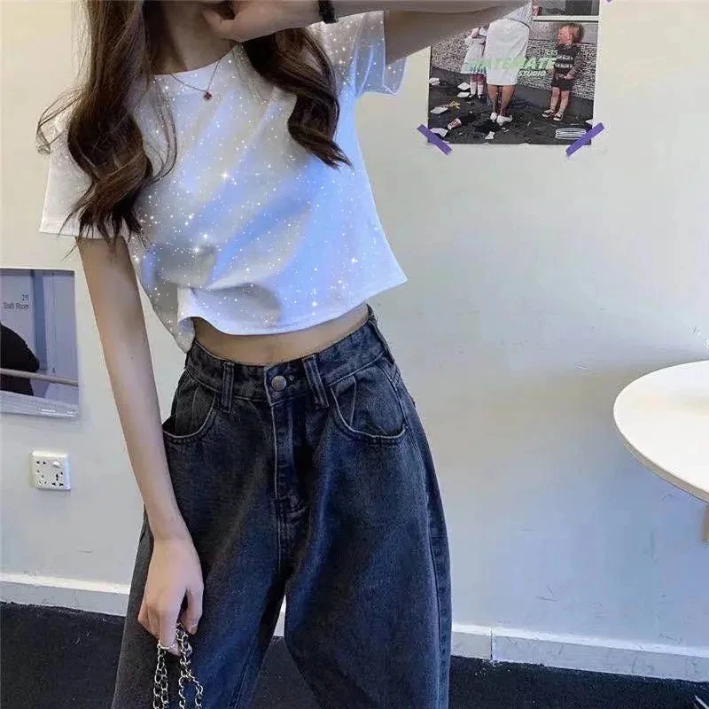 

Short sleeve T-shirt women's shinning summer new Korean slim T-shirt solid color short top