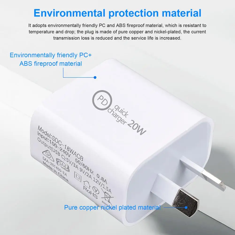 Отличный зарядное устройство для телефона Excellent PD20W с разъемом Type-C, быстрая зарядка, множественная защита цепи, подключение Plug and Play для автомобиля.