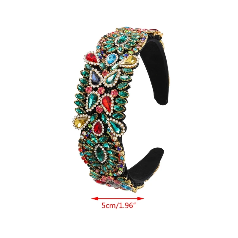 

Luxurious Full Jewelry Velvet Headband Multicolored Water Drop Faux Crystal Rhinestone Hair Hoop Baroque Evening Party Wide M6CD