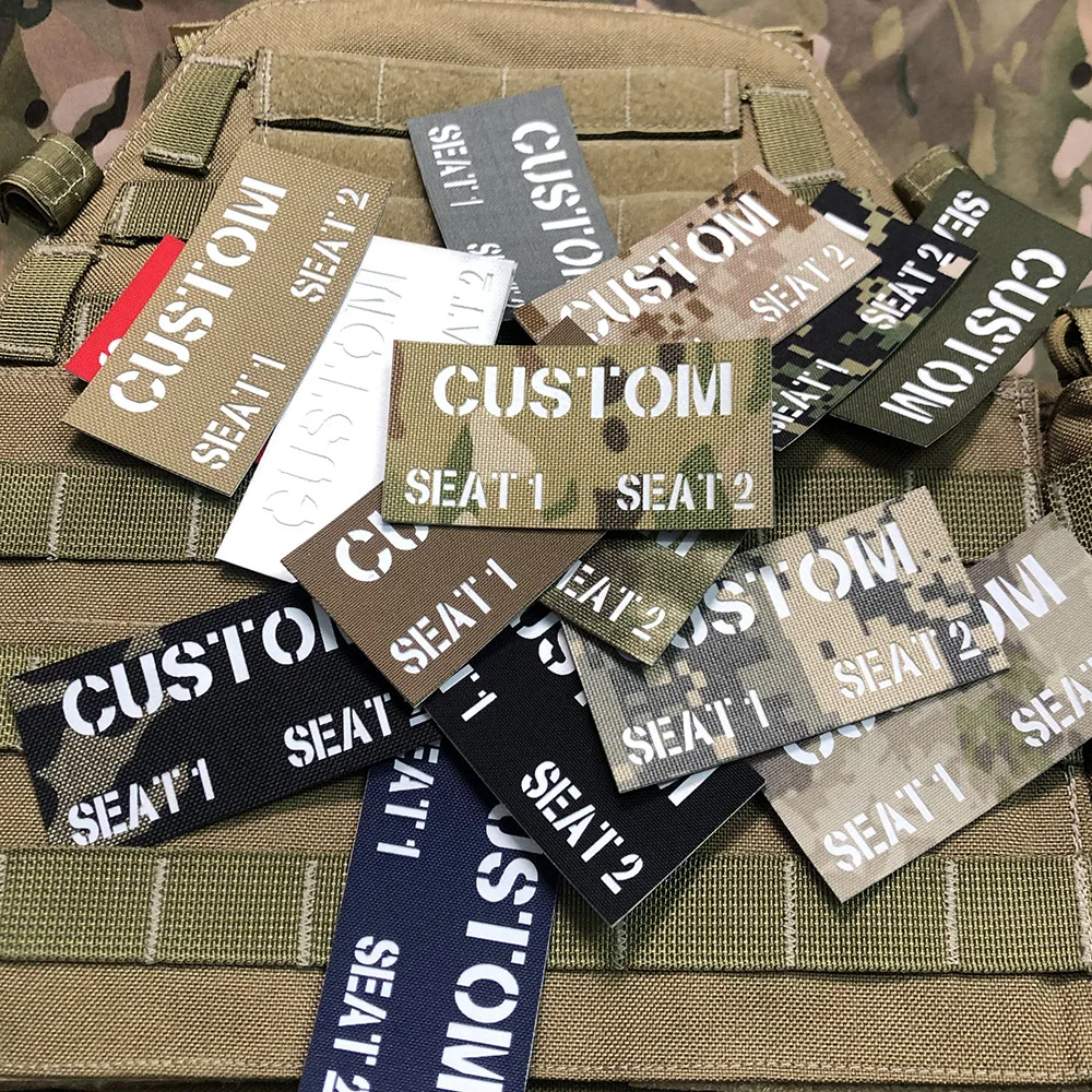 

Reflective Material Custom Laser Cutting Patch Name Tapes Brand white Letters Twoline Morale Tactics Military Airsoft