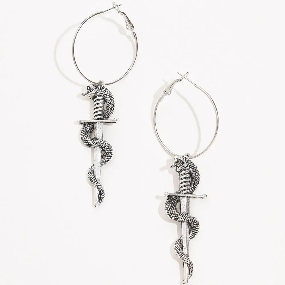Sindlan 1 пара панк серебряный цвет меч змея кулон серьги для женщин готические