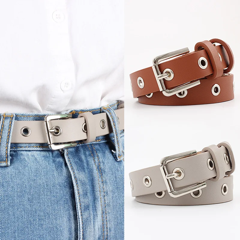 Punk Style Women Belt Metal Button Leather Women Jeans Belt Women Silver Pin Buckle Waistband PU Leather Belt