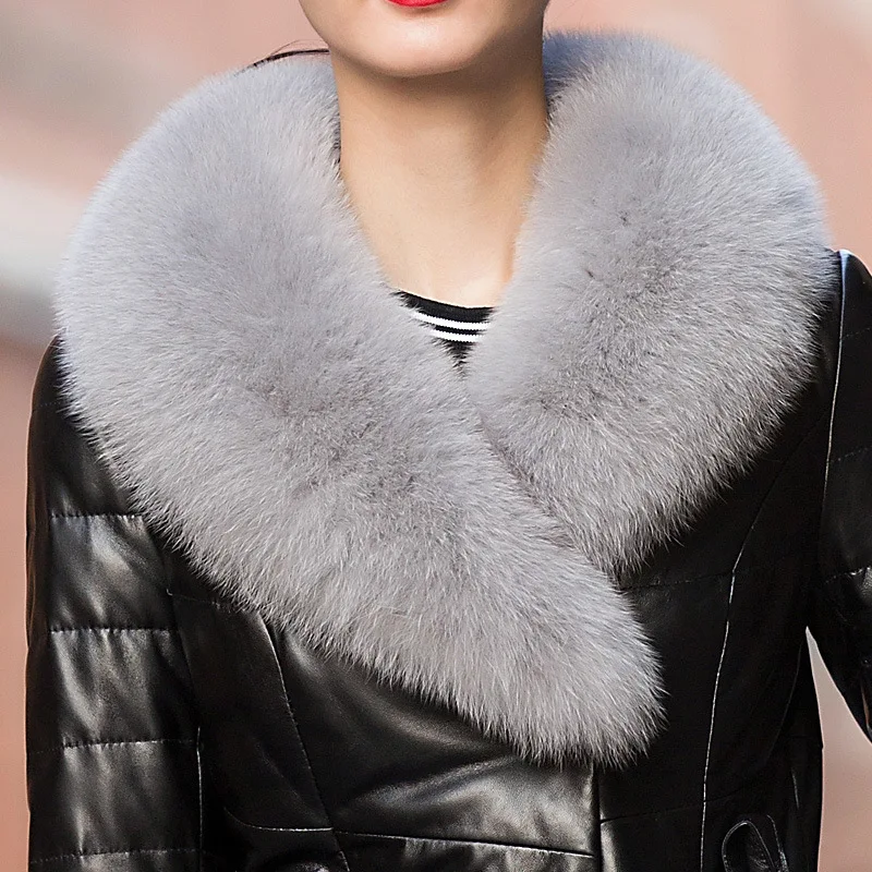 YOLANFAIRY Geniune Leather Down Coat Women Sheepskin Fox Fur Collar Jacket Plus Size Streetwear HQ16-YFG1187B MF152 | Женская одежда
