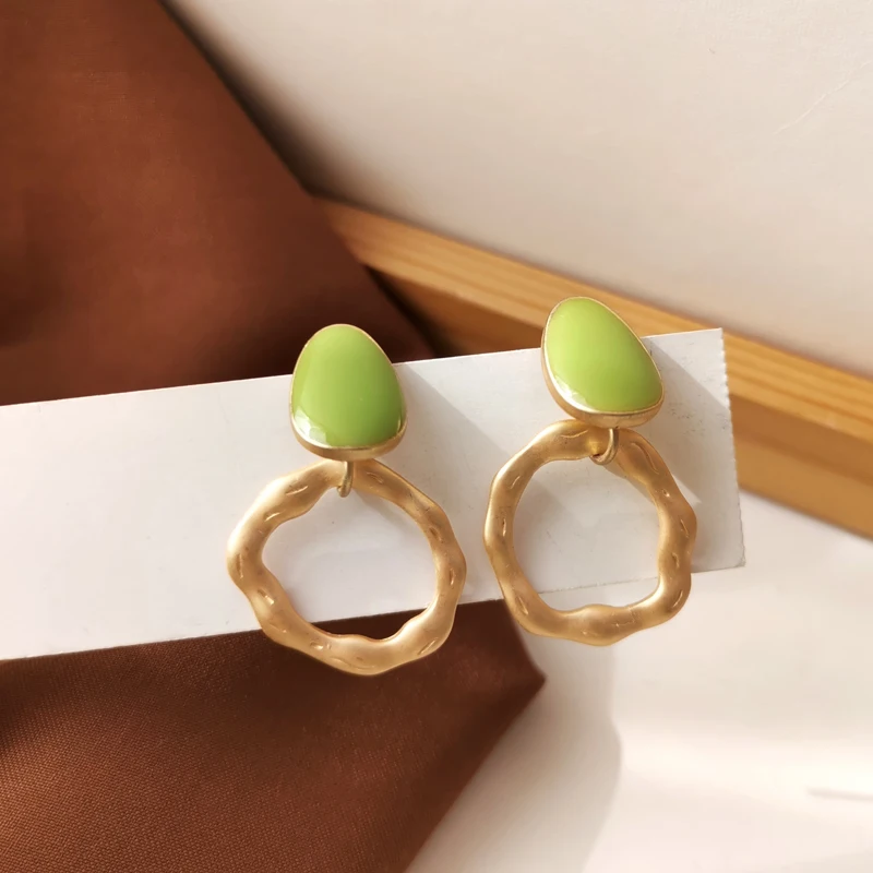 

S925 needle Delicate Jewelry Geometric Earrings Popular Design Green White Yellow Enamel Drop Earrings For Girl Lady Gifts