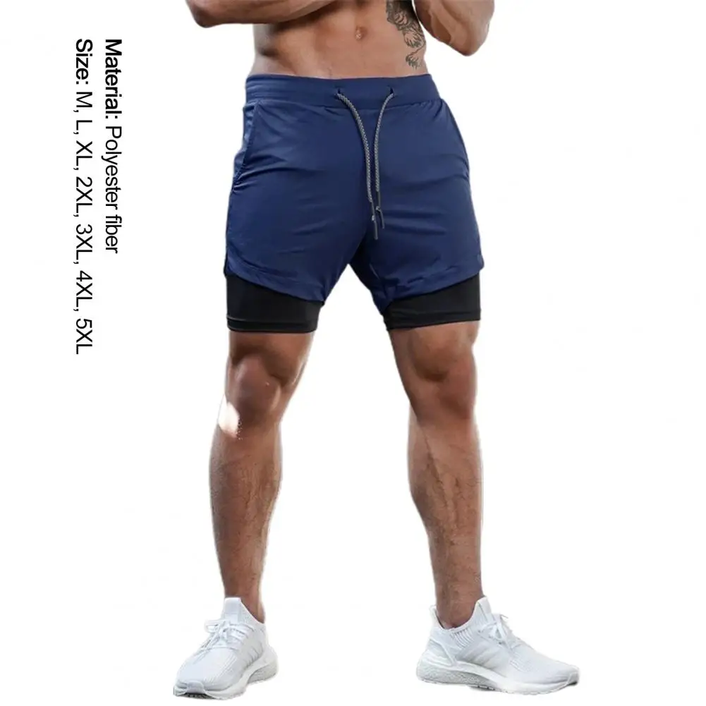 

Men Shorts Double-deck Adjustable Waistband Polyester Highly Elastic Running Shorts for Running