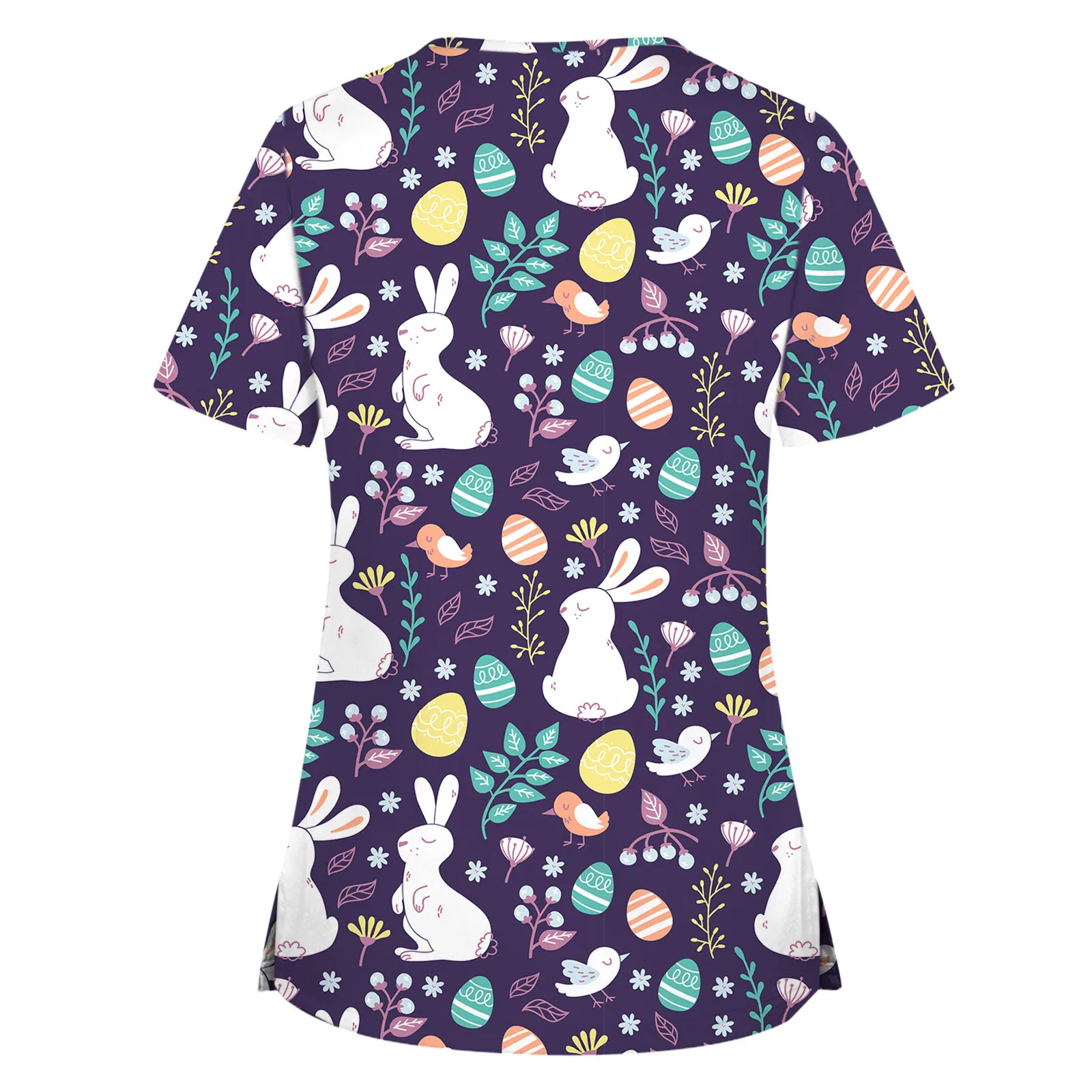 

Workwear Women Blouse Short Sleeve V-neck Cartoon Pattern Tops Pocket Nursing Working Uniform T-shirts Breathable Uniform