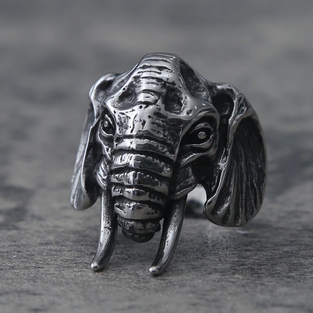 Мужское кольцо со слоном в стиле ретро из нержавеющей стали панк и байкера кольца