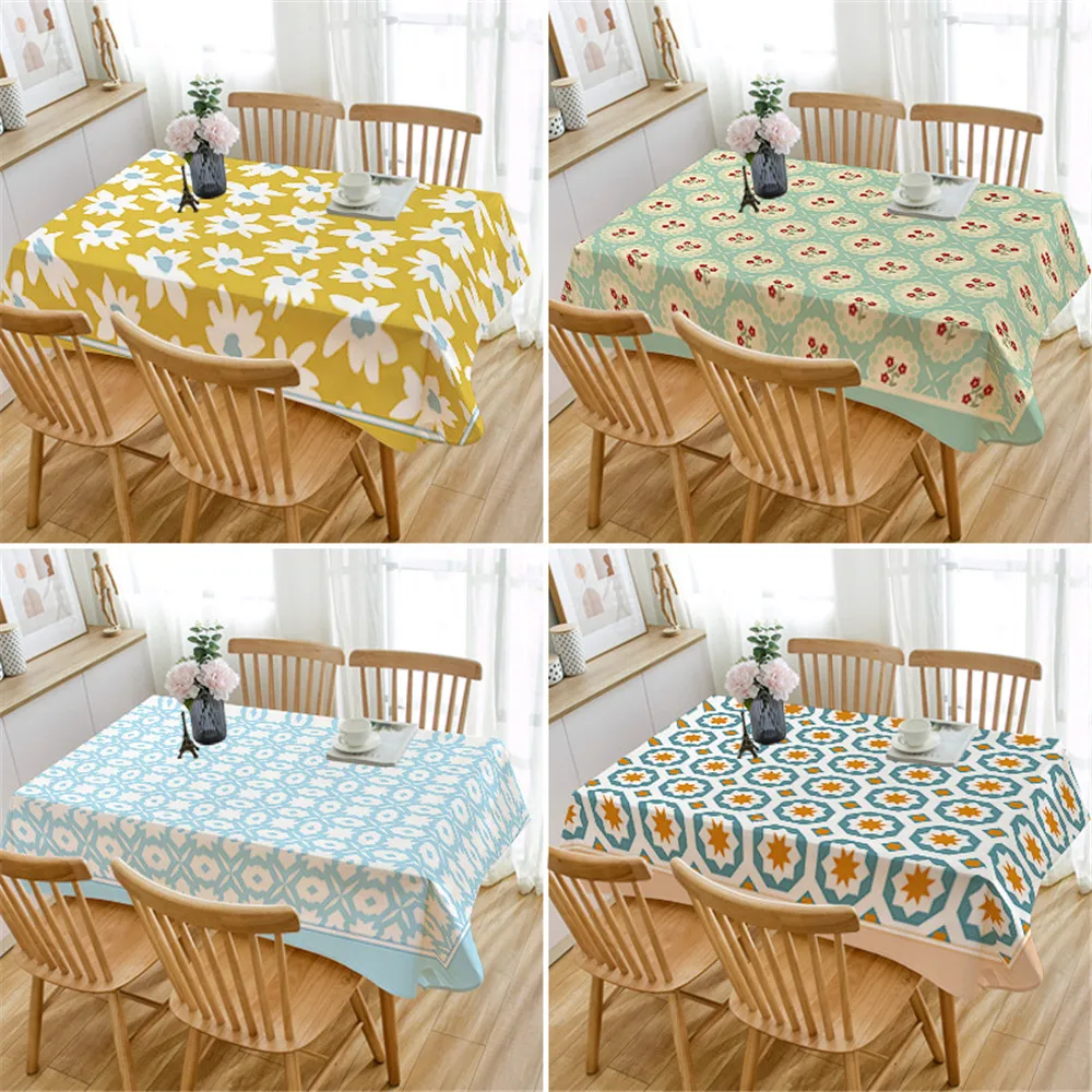 

Cotton Linen European Retro Waterproof Round Tablecloth Stripe Polygonal Pattern Cover Washable Tea Table Cloth for Kitchen