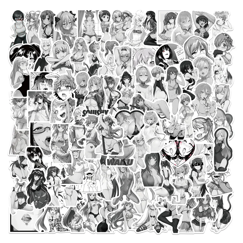 

100pcs Black White Sexy Waifu Girl Stickers For Notebooks Stationery Sticker Aesthetic Craft Supplies Scrapbooking Material