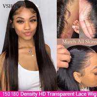 vshow hair straight lace front wigs for black women 13x6 hd lace frontal human hair wigs pre plucked brazilian remy 32 long hair