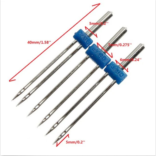 

3Pcs Needlework Double Twin Needle Sewing Machine Needles Pins Clothing Decor Craft Size 2.0/90 3.0/90 4.0/90 AA7364