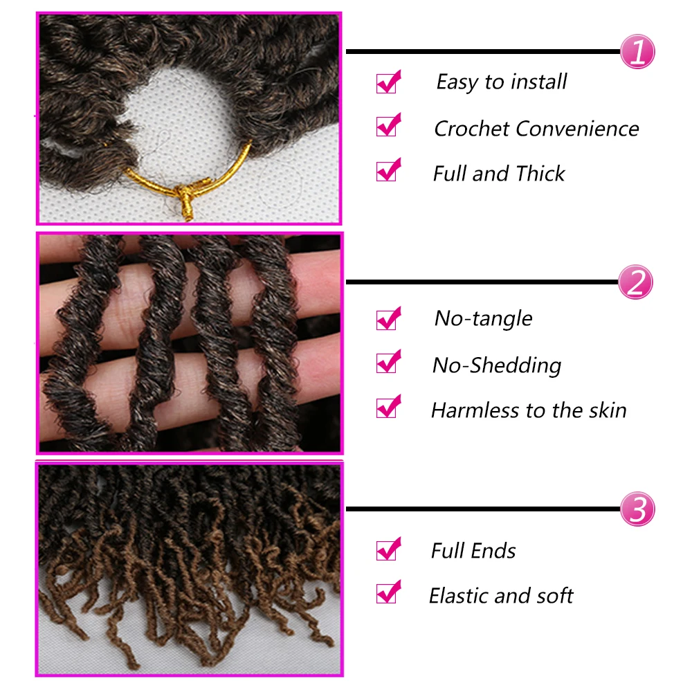 Синтетика затененные косички волосы 18 дюймов Faux Locs Curly вязание крючком косы