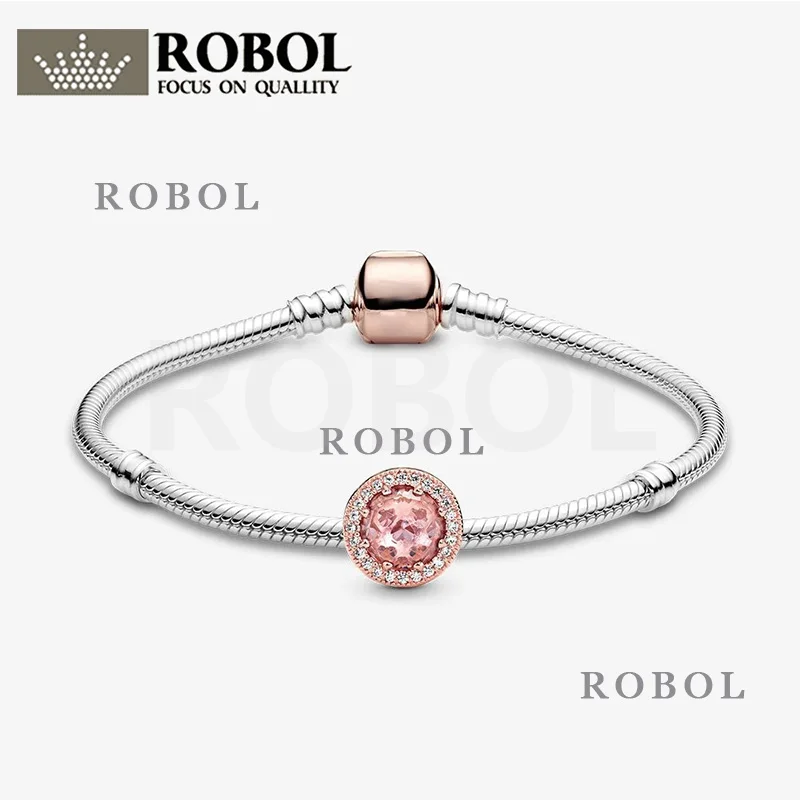 

SparklingClearCharmBraceletSet Original High Quality Boutique 925 Sterling Silver New Bracelet Rose Gold Tone Fashion Classic
