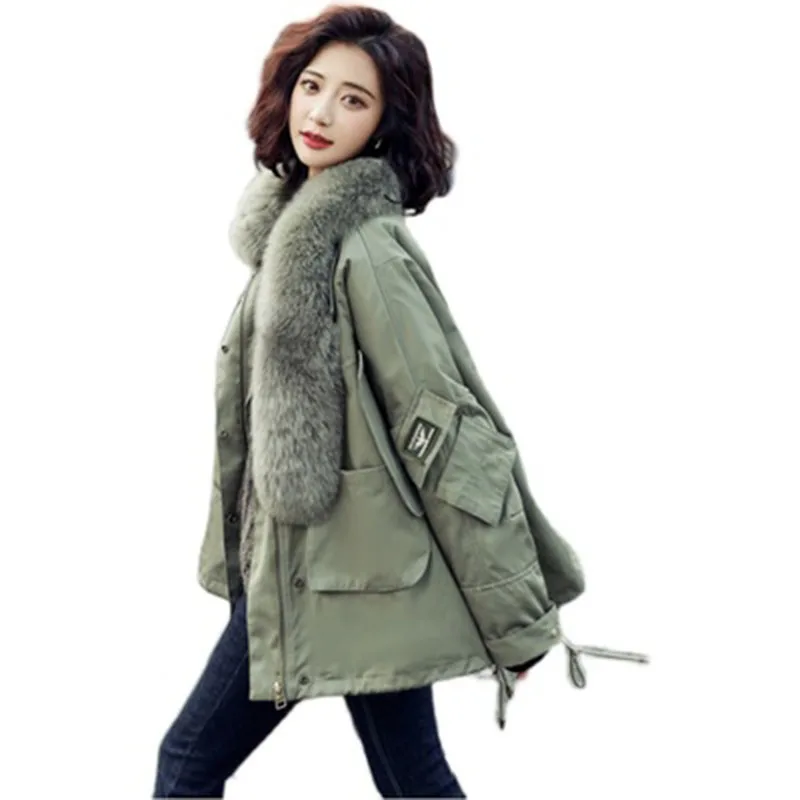 

New Net Red celebrity Korean version of the big fur collar down padded jacket female 2022 winter wear plus velvet padded jacket