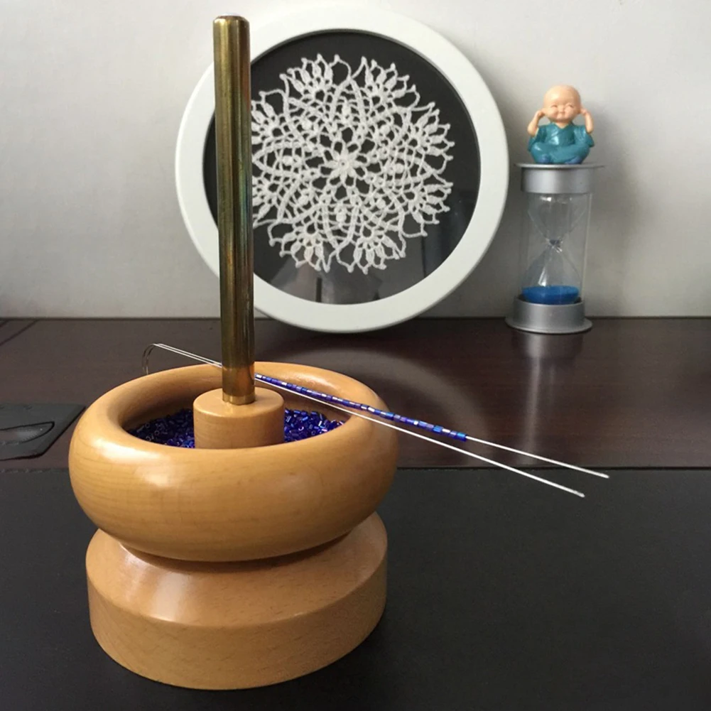 

French Quickly String Beads Piercer Holder DIY Jewelry Rice Bead Spinner Machine Wooden Solid Wood String Beads Loader