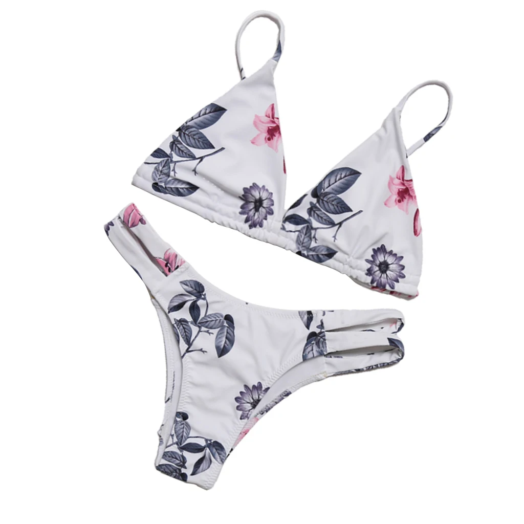 

Womens Sexy Bikini Swimsuit V Neck Print Double Straps Swimwear Set