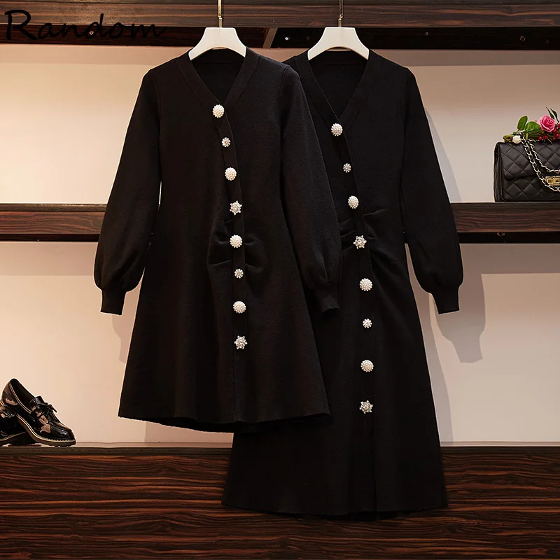 Размера плюс 2020 зимнее теплое платье с боковыми пуговицами и бисером женское