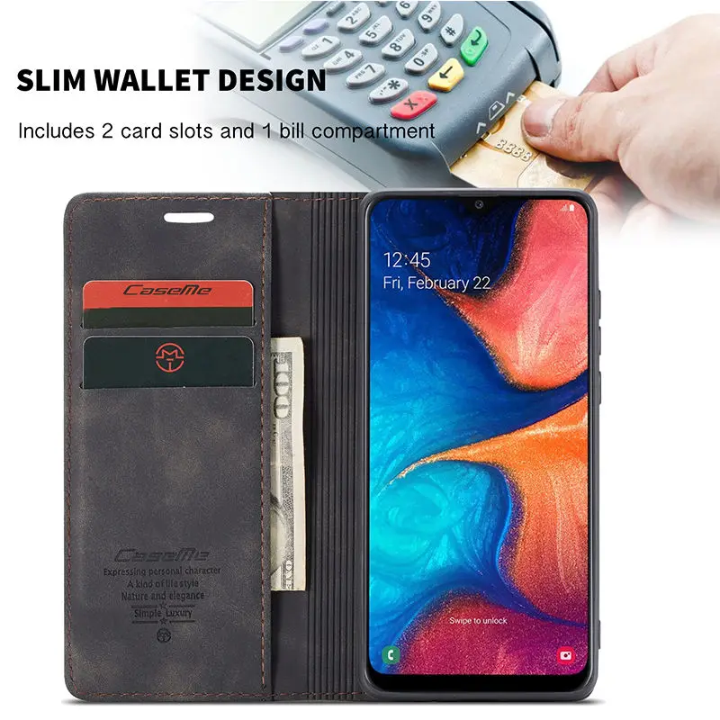 Роскошный чехол для Samsung galaxy A20 из матовой кожи с откидной крышкой и бумажником A30