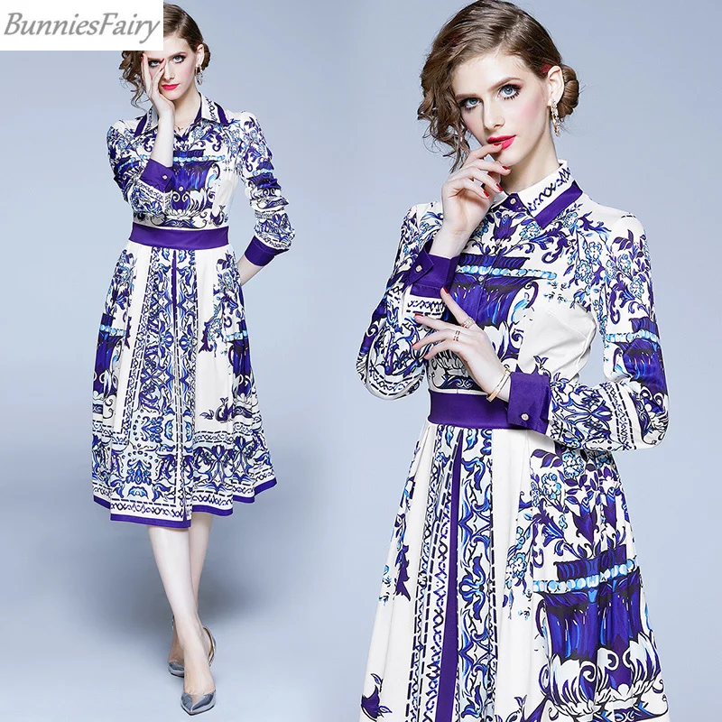 BunniesFairy 2019 осенние подиумные платья для женщин Ретро винтажное фарфоровое