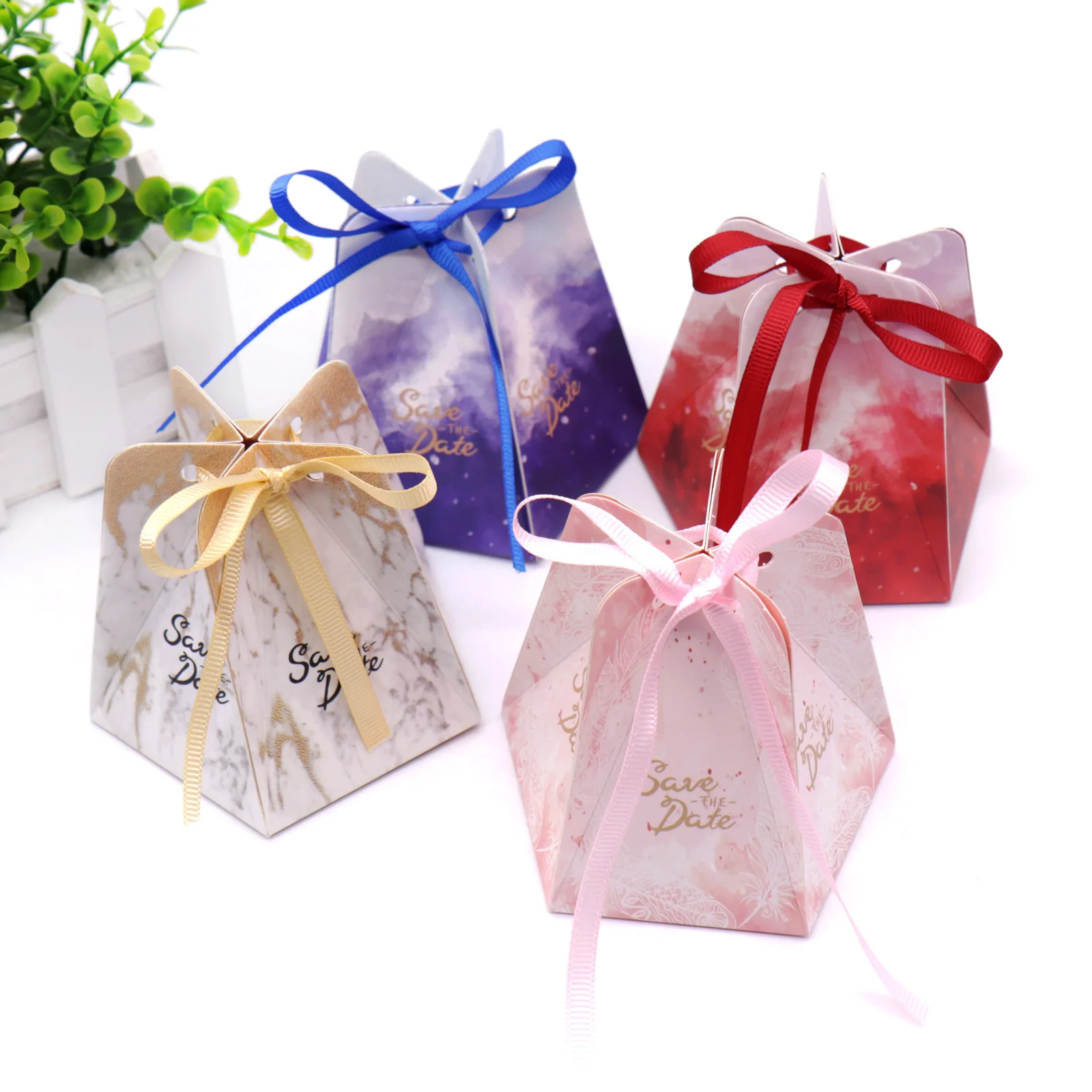 10pcs European Paper Pentagonal Shape Candy Box with Ribbon Gift For Birthday Bridal Shower Wedding Event Party Supply | Дом и сад