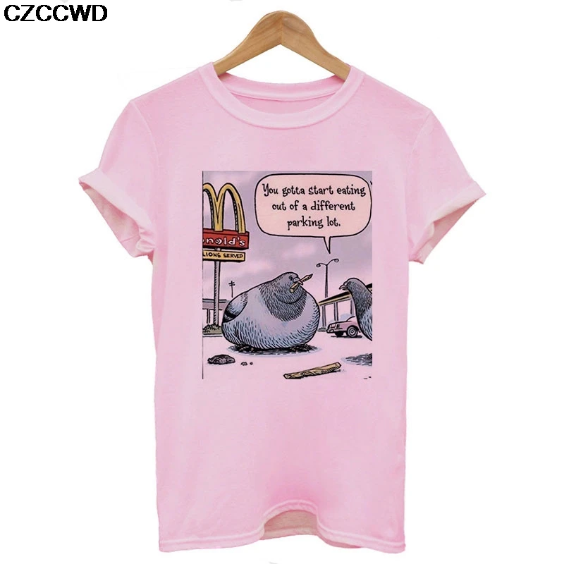 5756-pink Женская одежда Pooington Pleaes Lie осторожно белая футболка Harajuku модная футболка с голубем уличная женская футболка - Цвет: 5756-pink
