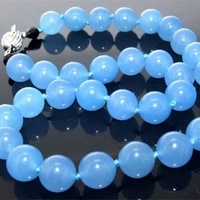high grade blue stone chalcedony jades round beads 10mm knotted choker rope chain strand necklace women jewelry 18inch my5190