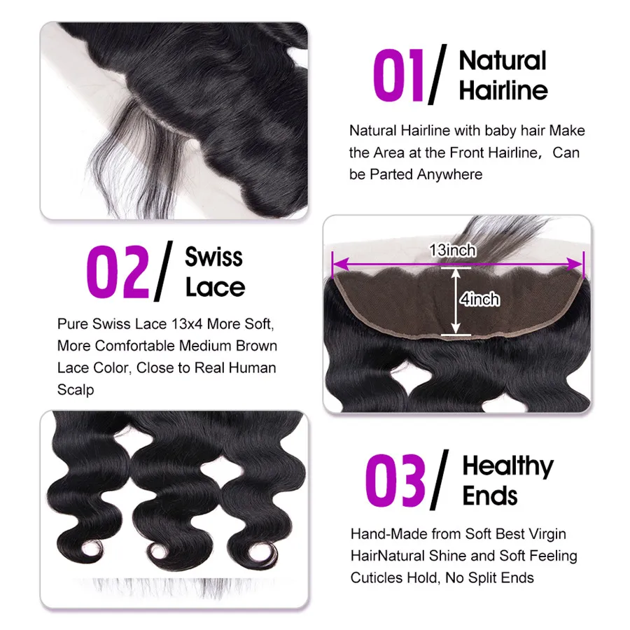 Перуанские объемные волнистые человеческие волосы 3 пучка с фронтальным