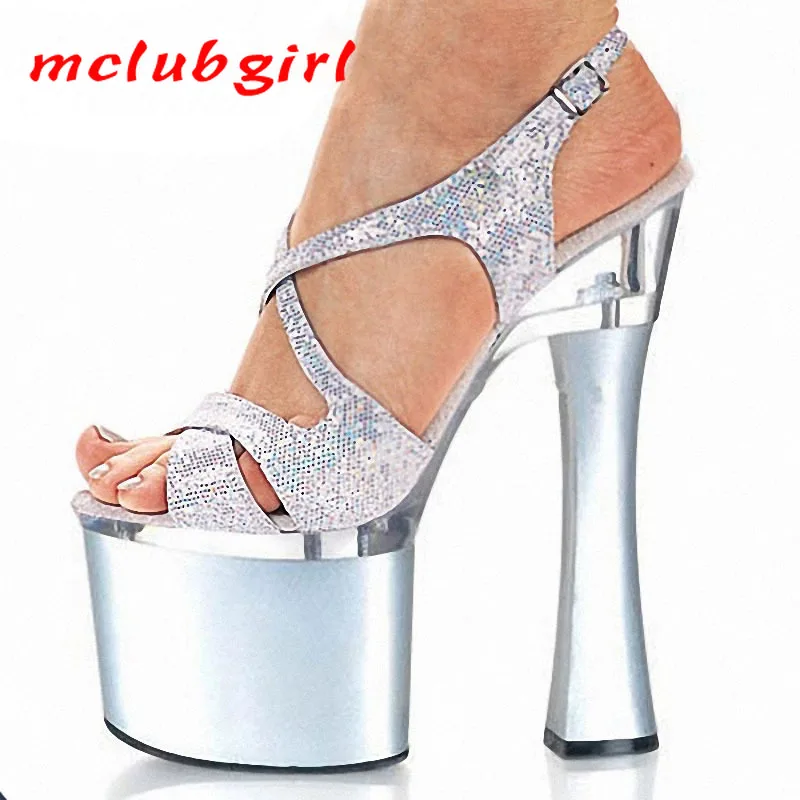 

Mclubgirl 18CM Super High Heels Platfrom Sandsls 19CM Thick-soled Sandals Summer Stage Catwalk Shoes High Heels LYP