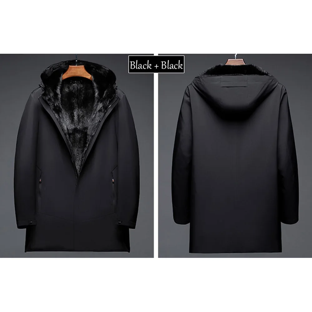 Роскошные парки из меха норки Мужская зимняя теплая одежда с капюшоном