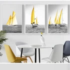 Постеры и принты в скандинавском стиле желтое золото парусная лодка Холст Картина морские пейзажи настенные картины для гостиной офиса декоративные 4-35