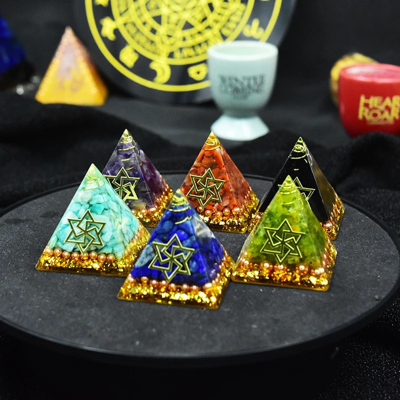

6 Type Crystal Chakra Spiritual Orgone Pyramid And Orgonite Pendulum Generator With Emf Protection For Reiki Healing Orgonita