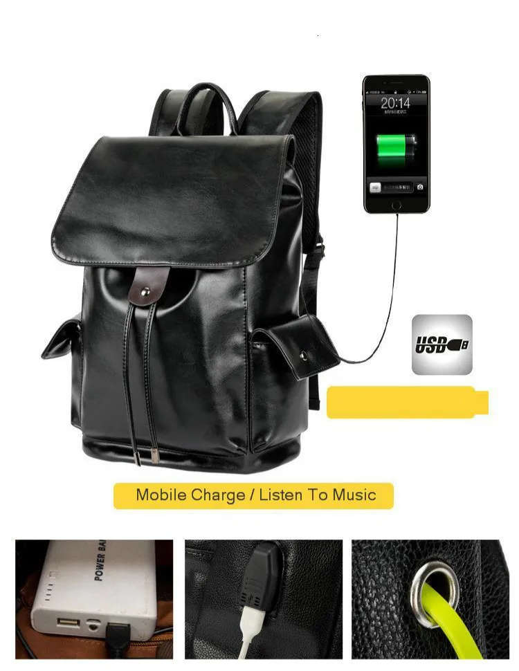 Высококачественный мужской рюкзак из искусственной кожи брендовый для ноутбука