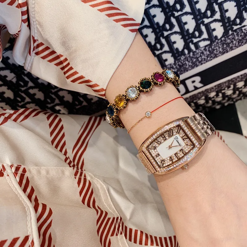 Винтажные часы Tonneau для женщин модные в римском стиле платье с кристаллами