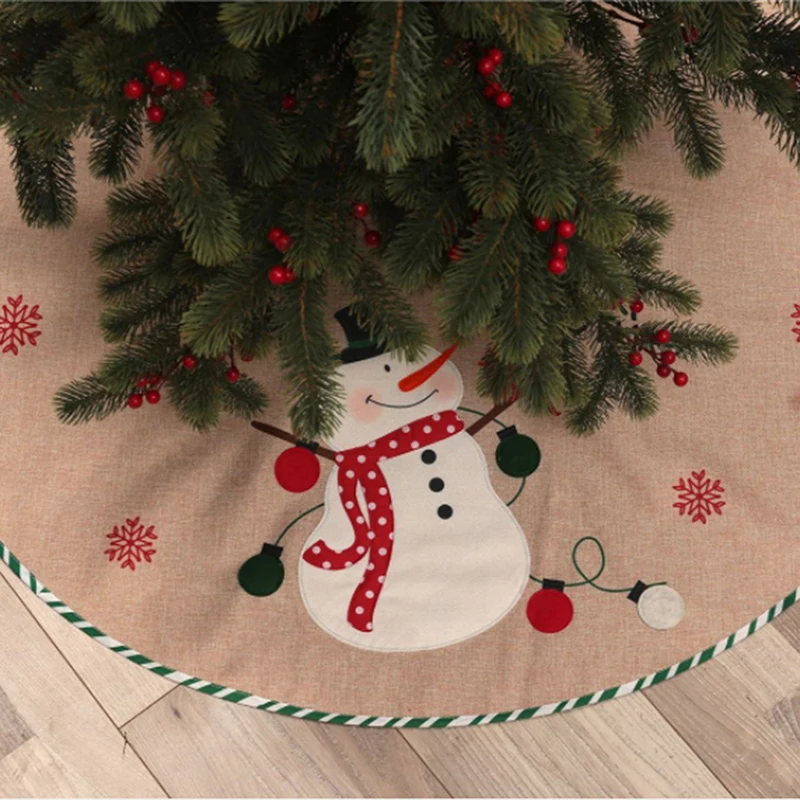 

Christmas Decoration Santa Claus Snowman Linen Embroidered Tree Skirt Decoration Christmas Tree Skirt 108CM 2022 Happy New Year
