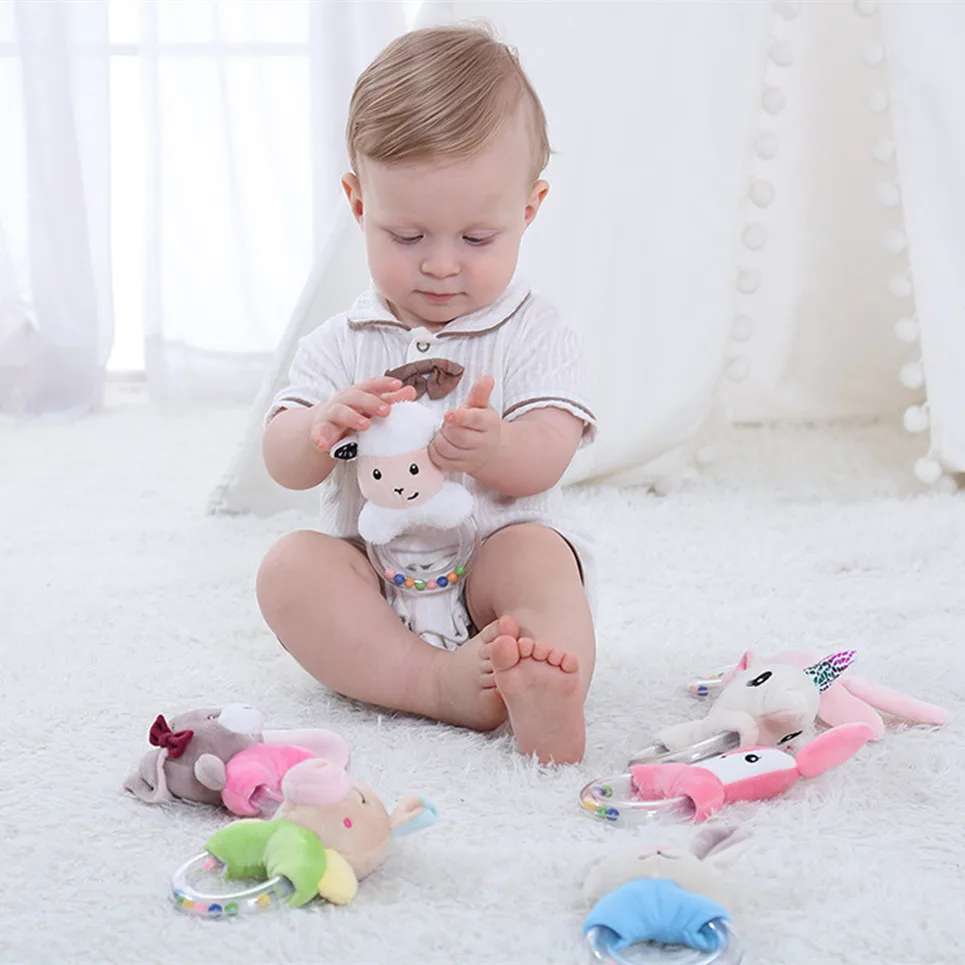 

Baby Hand Bell Rattle Toy Newborn Cartoon Rabbit Sheep Animal Plush Bed Rattle Toys Soft Hand Ring Stuff Doll Infant Grasp Toy