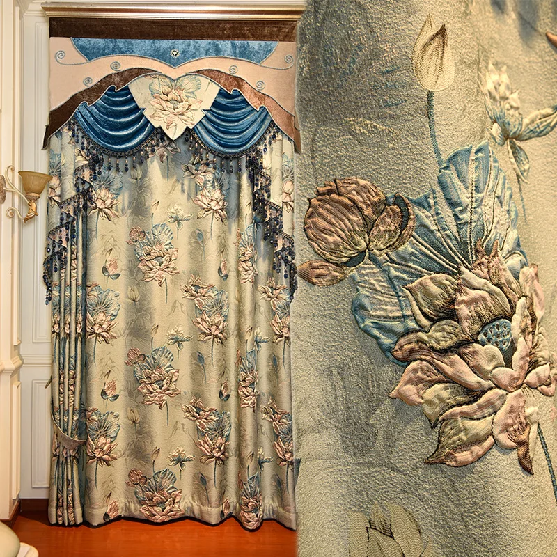 

Modern High-precision 4D Embossed Atmosphere Pastoral High-end Luxury Custom Curtains Curtains for Living Dining Room Bedroom