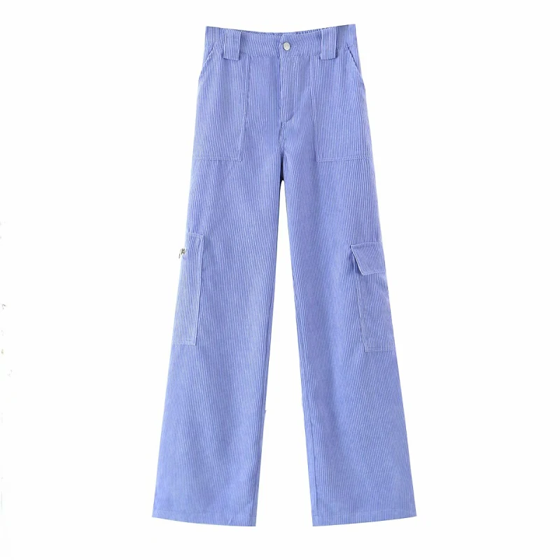 

Vogue Casual Woman Loose Purple Corduroy Cargo Pants Tide Spring Autumn Fashion Laides Pocket Trousers Girls Sweet Cool Pant