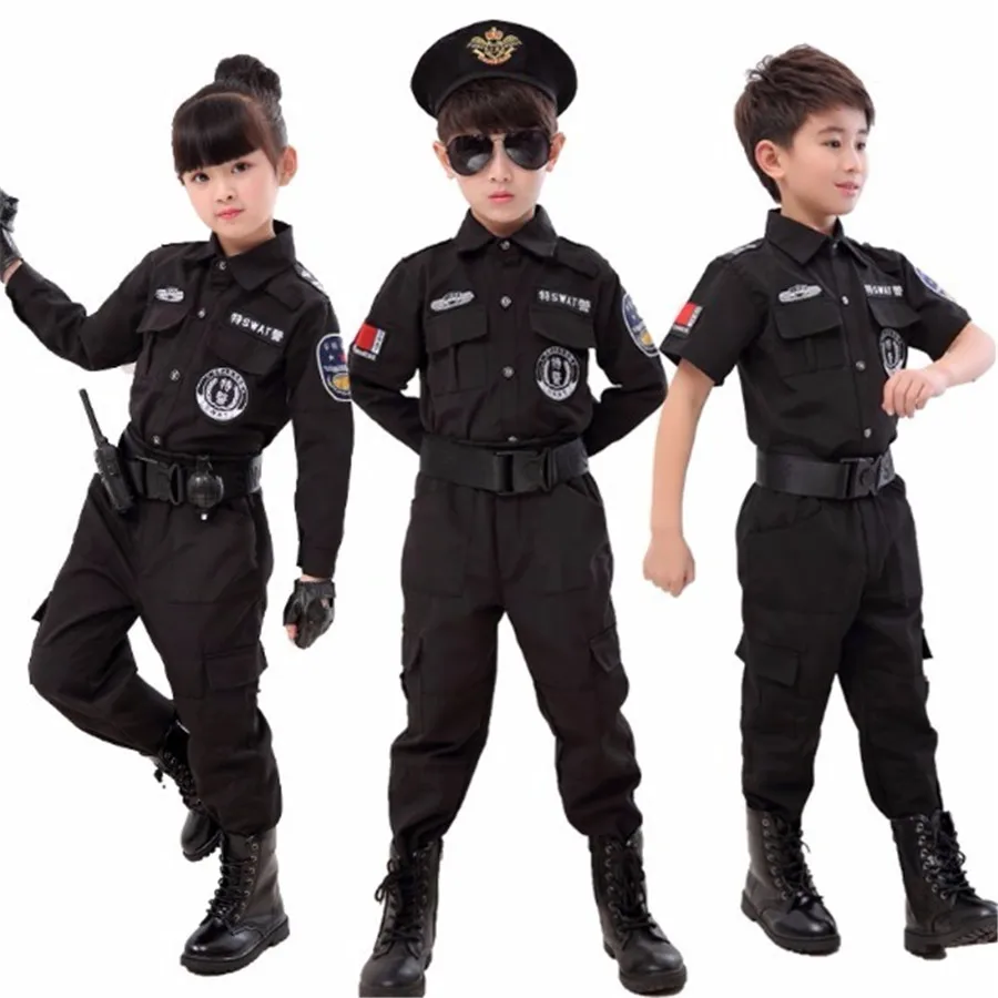 

Boys Girls Policemen Costumes Children Cosplay for Kids Army Police Uniform Clothing Set Fighting Performance Uniforms
