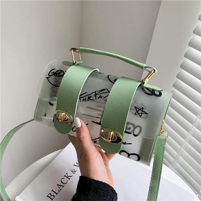

Summer Transparent Jelly Bag Women 2021 New Fashion Simple Casual Hand Graffiti Women's Single Shoulder Bag Messenger Bag