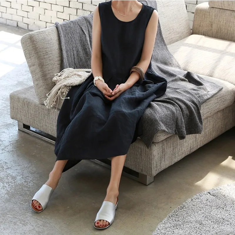 Женское винтажное хлопко-льняное платье LANMREM повседневное универсальное без